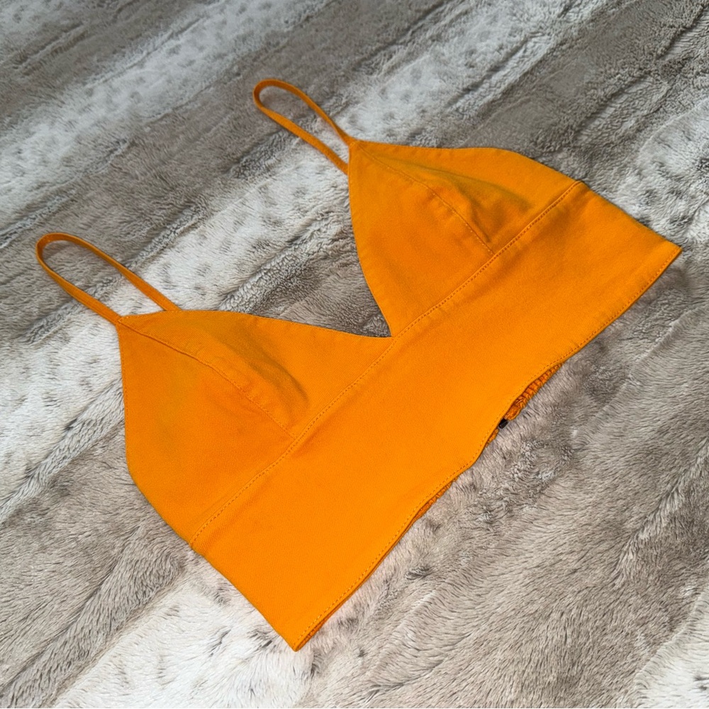 ALICE + OLIVIA Carli Denim Crop Top in Tangerine Size 6 - Picture 6 of 16